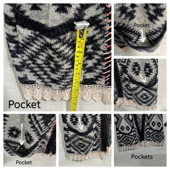 BKE Buckle Women Small  Gimmicks SW Tribal Open Front Wool Y2K Cardigan Sweater - Picture 6 of 7